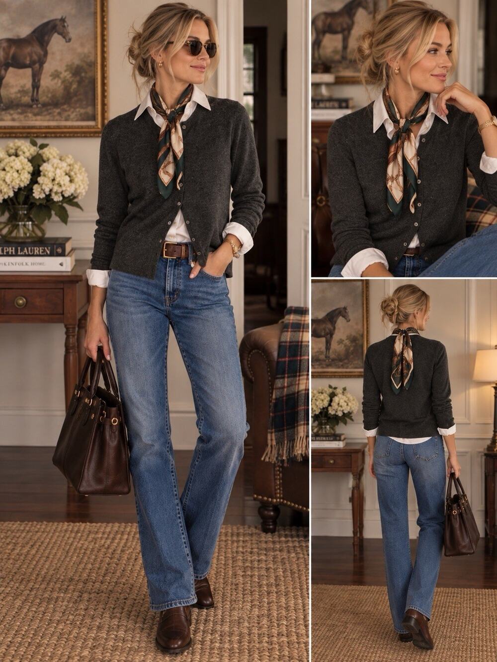 Lord & Taylor Women’s 100% Cashmere Knit Crew Neck Button Cardigan Gray L